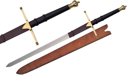SZCO Supplies 40" Dual Handed Leather Wrapped Handle Silver Finished William Wallace Sword with Sheath (901117-SL) in Kuwait