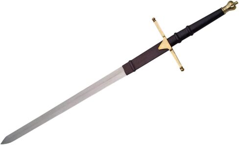 SZCO Supplies 40" Dual Handed Leather Wrapped Handle Silver Finished William Wallace Sword with Sheath (901117-SL) in Kuwait