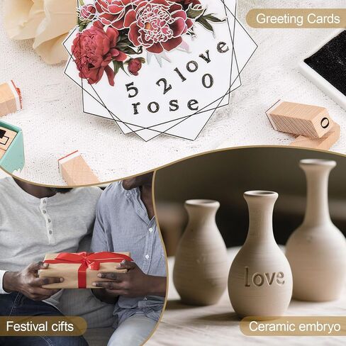 DIYOOHOMY Lowercase Letter Stamps for Clay, Wooden Alphabet Number Stamps for Pottery Clay Tools Ceramic Polymer DIY Scrapbook Card Making, 42 Pcs Vintage Lowercase Alphabet Stamp Crafting Tools in Saudi Arabia