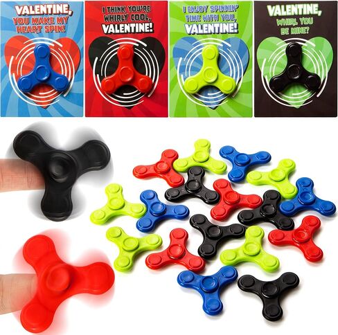 JOYIN 28 Packs Valentines Cards with Alien Style Fidget Spinner for Kids, Stress Relief Hand Finger Spinner Fidget Toy for Valentine's Classroom Exchange, Valentine's Party Favors, Party Game Prizes in Kuwait