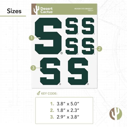 Desert Cactus Michigan State University Sticker Spartans MSU Vinyl Decals Laptop Water Bottle Car Scrapbook T3 (Type 3-1) in Saudi Arabia