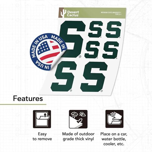 Desert Cactus Michigan State University Sticker Spartans MSU Vinyl Decals Laptop Water Bottle Car Scrapbook T3 (Type 3-1) in Saudi Arabia