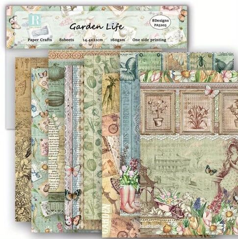 Garden Life Scrapbook Paper Pad Assorted Pattern Decoupage Cardstock Paper Single-Sided Vintage Scrapbooking DIY Decorative Cardmaking Supplies 8pcs Junk Journaling Craft Paper in Saudi Arabia