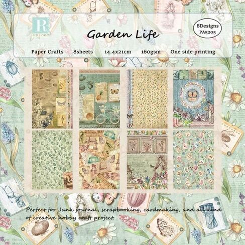 Garden Life Scrapbook Paper Pad Assorted Pattern Decoupage Cardstock Paper Single-Sided Vintage Scrapbooking DIY Decorative Cardmaking Supplies 8pcs Junk Journaling Craft Paper in Saudi Arabia