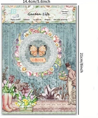 Garden Life Scrapbook Paper Pad Assorted Pattern Decoupage Cardstock Paper Single-Sided Vintage Scrapbooking DIY Decorative Cardmaking Supplies 8pcs Junk Journaling Craft Paper in Saudi Arabia
