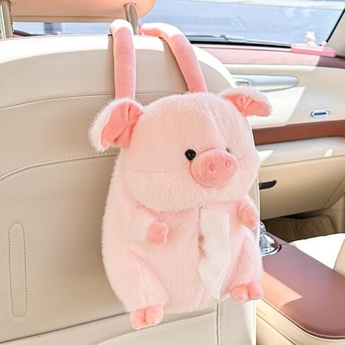 Cute Pig Car Tissue Box Holder, Plush Animal Car Organizer with Buckle, Cartoon Paper Cover Holder Napkin Box for Car Home (Pig) in Saudi Arabia