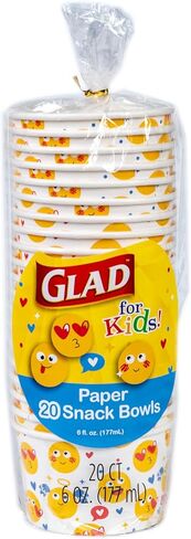 أوعية الوجبات الخفيفة الصغيرة الورقية المطبوعة من Glad for Kids، الأغطية غير متضمنة - أكواب الوجبات الخفيفة للاستعمال مرة واحدة مع رموز تعبيرية للأطفال شديدة التحمل، 6 أونصة، 20 قيراط in Kuwait