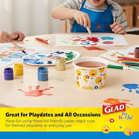 أوعية الوجبات الخفيفة الصغيرة الورقية المطبوعة من Glad for Kids، الأغطية غير متضمنة - أكواب الوجبات الخفيفة للاستعمال مرة واحدة مع رموز تعبيرية للأطفال شديدة التحمل، 6 أونصة، 20 قيراط in Kuwait