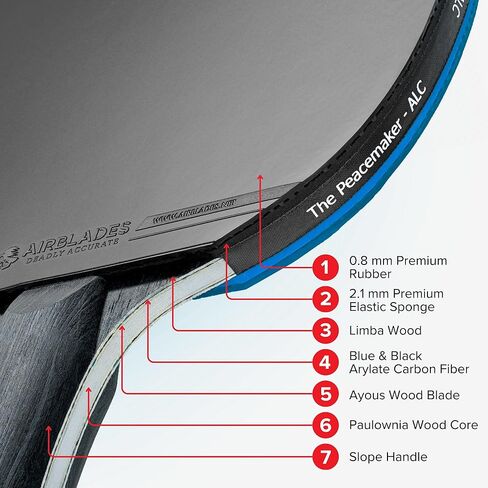 The Peace Maker ALC - مجداف بينج بونج الاحترافي (للأولاد باللون الأزرق) - مضرب تنس طاولة من ألياف الكربون ينتج أقصى قدر من الدوران والتحكم لجميع المستويات - حقيبة حمل صلبة ومقبض مريح. in Kuwait