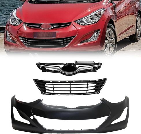 PENSUN Compatible Front Bumper Cover Kit Fit For 2014-2016 Hyundai Elantra Sedan HY1000204 (Front Bumper Cover + Grille) in Saudi Arabia