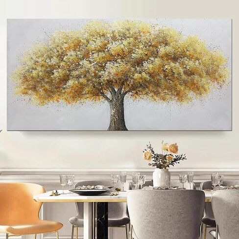 Yotree Paintings, 24x48 Inch Wall Art Oil Hand Painting Gold-silver Tree Painting 3D Hand-Painted On Canvas Abstract Artwork Art Wood Inside Framed Hanging Wall Decoration Abstract Painting in Saudi Arabia