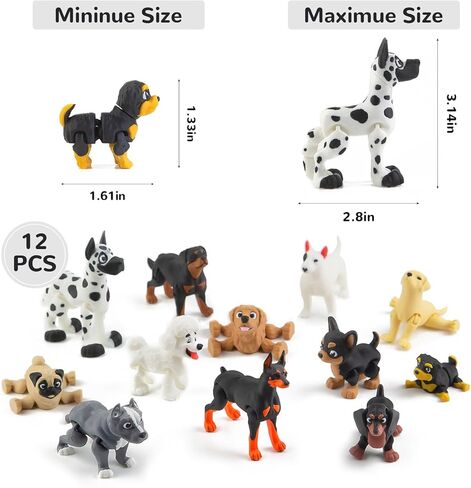 12 قطعة تماثيل كلب مطبوعة ثلاثية الأبعاد، لعبة حيوانات مطبوعة ثلاثية الأبعاد مفصلة وواقعية للكلاب والجراء للأطفال الصغار لعبة تململ للكلب كعكة علوية للحفلات هدايا عيد الميلاد وعيد الميلاد in Kuwait