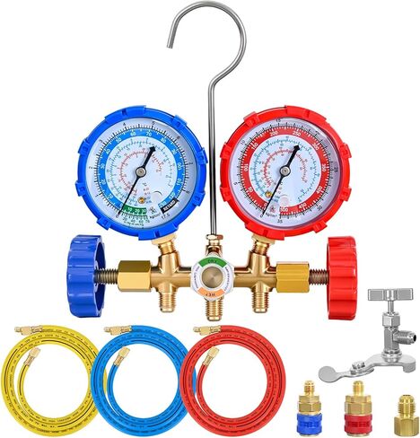 Nilight A/C مجموعة قياس متعددة تناسب R134a R12 R22 R502 3-Way Auto HVAC مقاييس تشخيصية مجموعة إعادة شحن المبردات مع قارنات سريعة 5FT خراطيم عالمية يمكن الاستفادة منها in Saudi Arabia