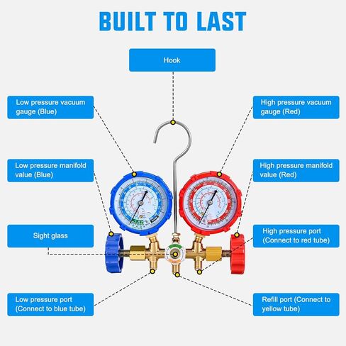 Nilight A/C Manifold Gauge Set Fits for R134a R12 R22 R502 3-Way Auto HVAC Diagnostic Gauges Refrigerant Recharge kit with Quick Couplers 5FT Hoses Universal Can Tap in Saudi Arabia