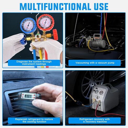 Nilight A/C Manifold Gauge Set Fits for R134a R12 R22 R502 3-Way Auto HVAC Diagnostic Gauges Refrigerant Recharge kit with Quick Couplers 5FT Hoses Universal Can Tap in Saudi Arabia