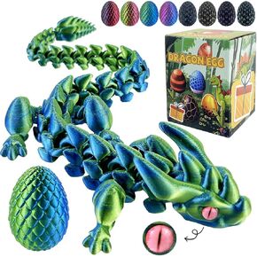 3D Printed Dragon Eggs with Dragon Inside, Articulated Dragons Toy with Eyes, Mystery Crystal Fidget Animal Toys for Home Decor Executive Desk,Easter Basket Stuffers Gift for Kids(Blue Green) in Kuwait