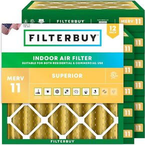 Filterbuy 20x25x2 فلتر هواء MERV 11 دفاع عن الحساسية (12 حزمة)، استبدال مرشحات هواء فرن HVAC AC المطوية (الحجم الفعلي: 19.50 × 24.50 × 1.75 بوصة) in Kuwait
