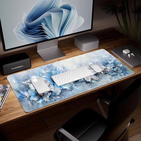 Leather Flower Desk Pad, Colorful Art Mouse Pad Large Computer Keyboard Gaming Mousepad Waterproof Desktop Protector & Cover, Decorative PU Leather Laptop Mouse Mat Home Office Decor 10 x 25.6 inch C4 in Saudi Arabia