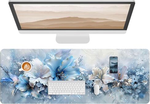 Leather Flower Desk Pad, Colorful Art Mouse Pad Large Computer Keyboard Gaming Mousepad Waterproof Desktop Protector & Cover, Decorative PU Leather Laptop Mouse Mat Home Office Decor 10 x 25.6 inch C4 in Saudi Arabia