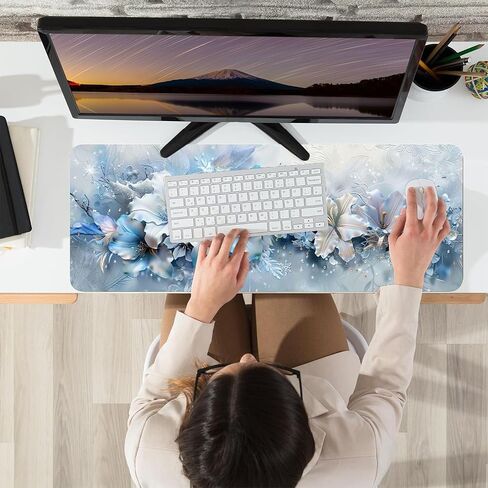 Leather Flower Desk Pad, Colorful Art Mouse Pad Large Computer Keyboard Gaming Mousepad Waterproof Desktop Protector & Cover, Decorative PU Leather Laptop Mouse Mat Home Office Decor 10 x 25.6 inch C4 in Saudi Arabia