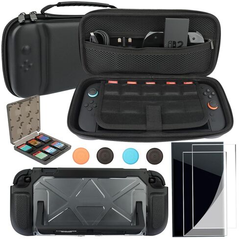 إكسسوارات لملحقات حزمة الأسرة لنظام ألعاب نينتندو سويتش OLED، حقيبة حمل وواقي شاشة، 4 عبوات مقابض جوي كون وعجلات القيادة، غطاء حافظة، حامل حامل، شاحن جوي كون ومور سويتش أوليد in Kuwait