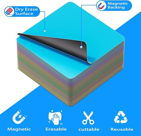 Reusable Magnetic Sticky Notes: 30PCS 3"x3" Dry Erase Magnets Labels for Whiteboard, Fridge, Locker - Cute Erasable Post Sticker with Marker for Classroom Office Home White Board Accessories in Saudi Arabia