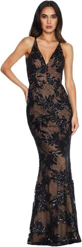 Dress the Population Women's Sharon Sequin, Maxi, Mermaid, V-Neck Gown, Pine Multi, X-Large in Saudi Arabia