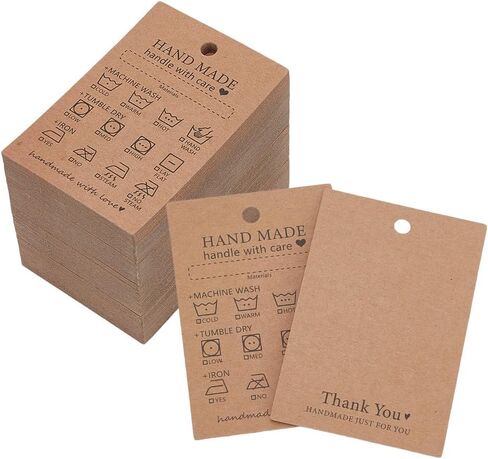 120 Pcs Handmade Fabric Washing Instructions Hang Tag 7.5x5cm/3x2inch Sandy Brown Kraft Paper Washing Price Tags Material Care Card Minimalist Symbols Washing Label for Shirt Beanies Knitted Quilts in Saudi Arabia