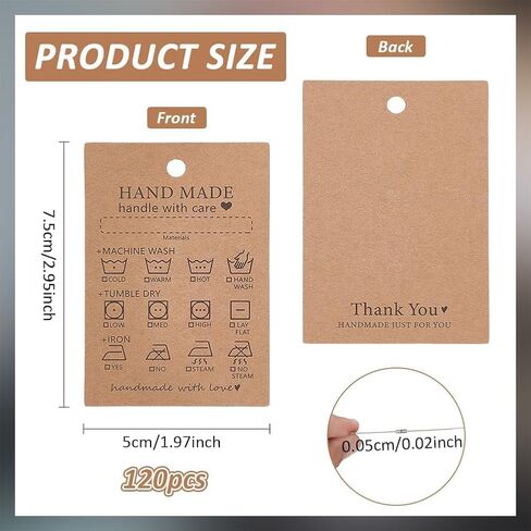120 Pcs Handmade Fabric Washing Instructions Hang Tag 7.5x5cm/3x2inch Sandy Brown Kraft Paper Washing Price Tags Material Care Card Minimalist Symbols Washing Label for Shirt Beanies Knitted Quilts in Saudi Arabia