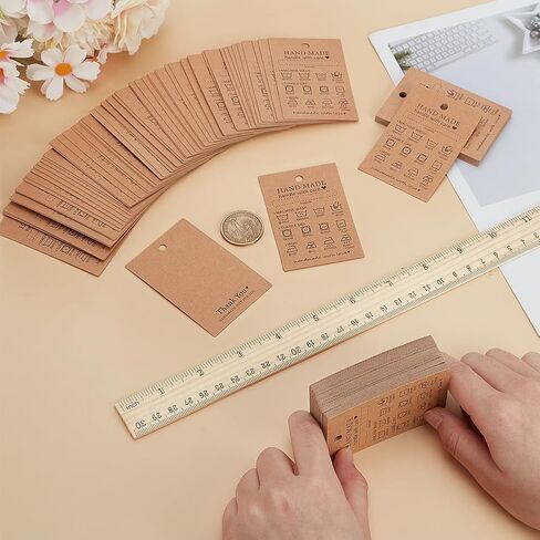 120 Pcs Handmade Fabric Washing Instructions Hang Tag 7.5x5cm/3x2inch Sandy Brown Kraft Paper Washing Price Tags Material Care Card Minimalist Symbols Washing Label for Shirt Beanies Knitted Quilts in Saudi Arabia