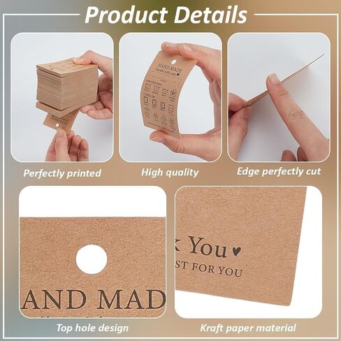120 Pcs Handmade Fabric Washing Instructions Hang Tag 7.5x5cm/3x2inch Sandy Brown Kraft Paper Washing Price Tags Material Care Card Minimalist Symbols Washing Label for Shirt Beanies Knitted Quilts in Saudi Arabia