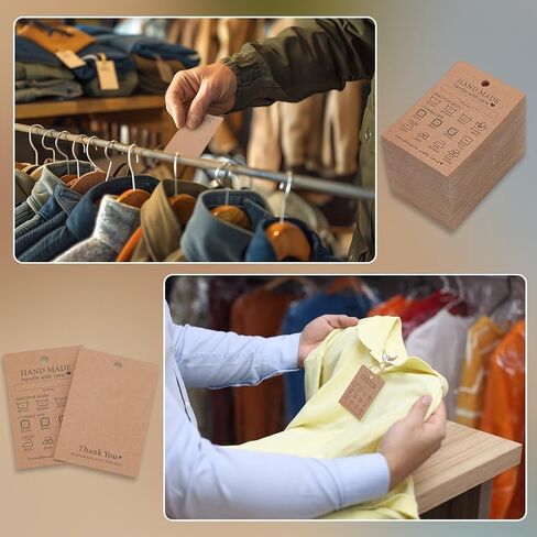 120 Pcs Handmade Fabric Washing Instructions Hang Tag 7.5x5cm/3x2inch Sandy Brown Kraft Paper Washing Price Tags Material Care Card Minimalist Symbols Washing Label for Shirt Beanies Knitted Quilts in Saudi Arabia