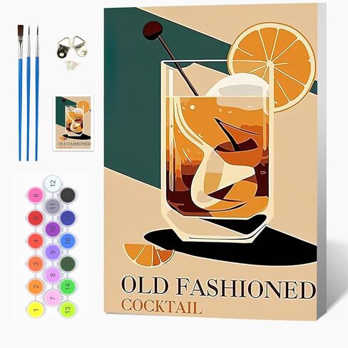 Auremi Cocktail Paint by Number Kits for Adults,Vintage Paint by Number on Canvas with Frame DIY Painting with Number Acrylic Oil Paint Kits for Home Decor 8x12 Inch in Saudi Arabia