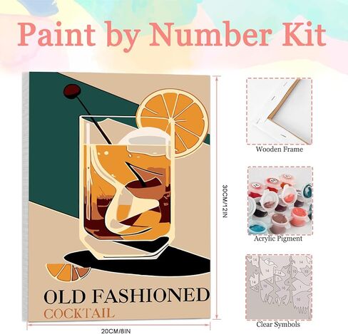 Auremi Cocktail Paint by Number Kits for Adults,Vintage Paint by Number on Canvas with Frame DIY Painting with Number Acrylic Oil Paint Kits for Home Decor 8x12 Inch in Saudi Arabia