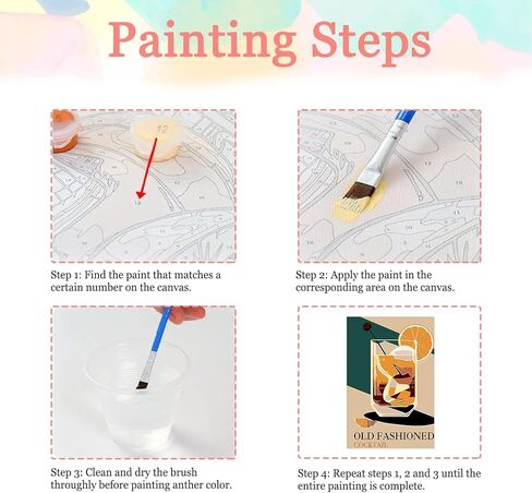 Auremi Cocktail Paint by Number Kits for Adults,Vintage Paint by Number on Canvas with Frame DIY Painting with Number Acrylic Oil Paint Kits for Home Decor 8x12 Inch in Saudi Arabia