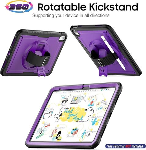 SEYMAC stock Case for iPad 10th Generation Case 10.9 inch, Full-Body Drop Protection Frosting-Anti-Slip Case with Screen Protector Pen holder, Rotate Kickstand Case for kids with Shoulder Strap, Black in Saudi Arabia