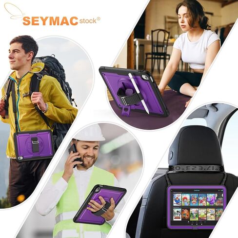 SEYMAC stock Case for iPad 10th Generation Case 10.9 inch, Full-Body Drop Protection Frosting-Anti-Slip Case with Screen Protector Pen holder, Rotate Kickstand Case for kids with Shoulder Strap, Black in Saudi Arabia