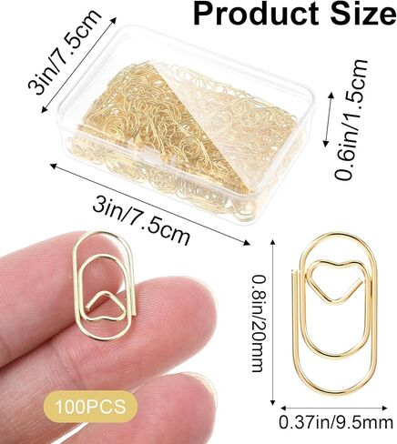 200 قطعة من مشابك الورق الصغيرة، مشابك ورق ذهبية مقاس 0.78 بوصة ذهبية، مشبك صغير لطيف للمكتب والمدرسة والدعوات والحرف اليدوية (شكل الحب) in Kuwait