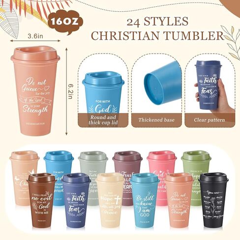 Skylety 24 Set/ 96 Pcs Christian Gifts Bulk Church Bible Religious Gift Set 16 oz Coffee Cups with Christian Notebook Pen Keychains for Women Staff Team Friends (Morandi Color) in Saudi Arabia