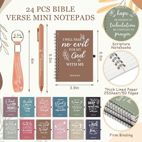 Skylety 24 Set/ 96 Pcs Christian Gifts Bulk Church Bible Religious Gift Set 16 oz Coffee Cups with Christian Notebook Pen Keychains for Women Staff Team Friends (Morandi Color) in Saudi Arabia
