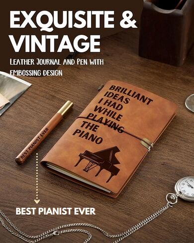 هدايا البيانو من إنوبيتا للرجال والنساء، دفتر ملاحظات من الجلد النباتي مقاس 7 × 5 بوصات للاعبي البيانو وعازفي البيانو ودفتر رسم قابل لإعادة الملء ومذكرات سفر ومخطط مبطن لعيد الميلاد والكريسماس in Kuwait