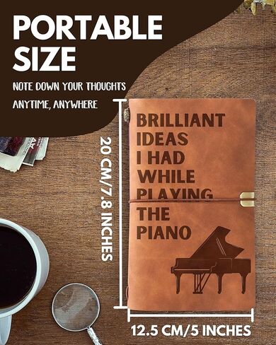 هدايا البيانو من إنوبيتا للرجال والنساء، دفتر ملاحظات من الجلد النباتي مقاس 7 × 5 بوصات للاعبي البيانو وعازفي البيانو ودفتر رسم قابل لإعادة الملء ومذكرات سفر ومخطط مبطن لعيد الميلاد والكريسماس in Kuwait