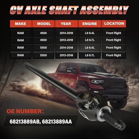 Front Passenger Side Drive Axle Shaft Assembly, Fit for Ram 4500/ Ram 5500 2014-2018 L6 6.4L, Fit for Ram 4500/ Ram 5500 2013-2018 L6 6.7L, OE 68213889AB, 68213889AA in Saudi Arabia