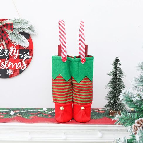 Christmas Double Wine Bottle Gift Bags – Elf Boot Wine Bag For Wine Bottles With Bells, Christmas Reusable Felt Wine Totes For Bottles Covers Gifts, Holiday Gift Bags in Saudi Arabia