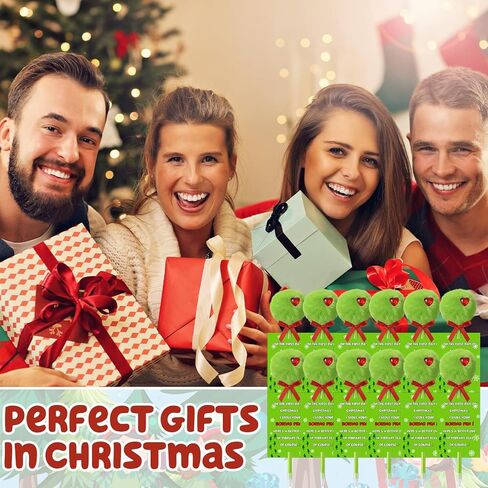 Ctosree Christmas Green Plush Fuzzy Pompom Ballpoint Pens with 6x9cm Pen Insert Cards - Festive Red Gift Bow & 3D Heart Design, Holiday Party Favors Gift Pens for Christmas Classroom Gifts in Saudi Arabia