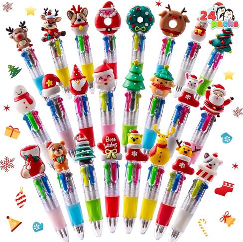 JOYIN 24 PCS Christmas Multicolor Pens Bulk For Kids, 4 Colors in 1 Ballpoint Pen for Xmas Party Favors, Christmas Stocking Stuffers For Students Teacher Classroom Prize Gifts, Goodie Bag Fillers in Saudi Arabia