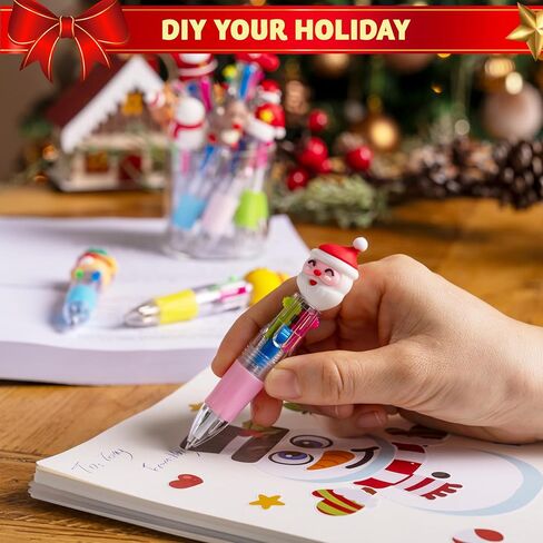 JOYIN 24 PCS Christmas Multicolor Pens Bulk For Kids, 4 Colors in 1 Ballpoint Pen for Xmas Party Favors, Christmas Stocking Stuffers For Students Teacher Classroom Prize Gifts, Goodie Bag Fillers in Saudi Arabia