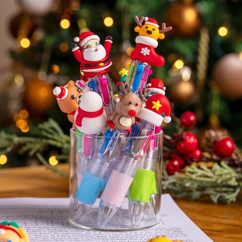 JOYIN 24 PCS Christmas Multicolor Pens Bulk For Kids, 4 Colors in 1 Ballpoint Pen for Xmas Party Favors, Christmas Stocking Stuffers For Students Teacher Classroom Prize Gifts, Goodie Bag Fillers in Saudi Arabia