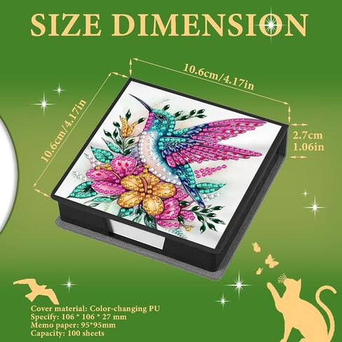 Diamond Art Kits for Adults Sticky Note Holder, Diamond Painting Notes Box Diamond Dots Decoration Gem Arts and Diamond Office Desk Supplies Contains 160 Sheets of Paper Hummingbird in Saudi Arabia
