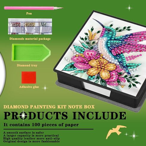 Diamond Art Kits for Adults Sticky Note Holder, Diamond Painting Notes Box Diamond Dots Decoration Gem Arts and Diamond Office Desk Supplies Contains 160 Sheets of Paper Hummingbird in Saudi Arabia